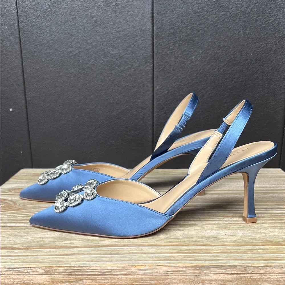 Ann Taylor Blue Satin Embellished Heels - Picture 3 of 11